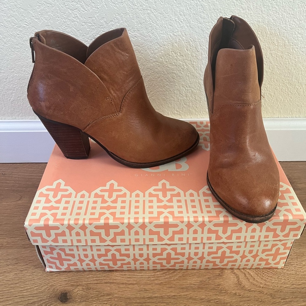 Gianni Bini Tan Leather Ankle Booties